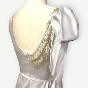 NWOT Vera Wang Silver Satin Flapper Bead Dress, Size 4